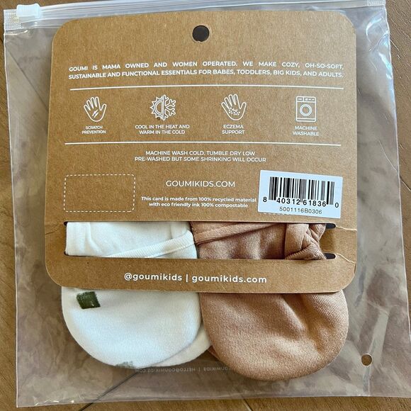 NWT Goumi Kids Baby Mitts Set City Blocks & Sandstone SZ 3-6 mo Bamboo Organic - Picture 2 of 2